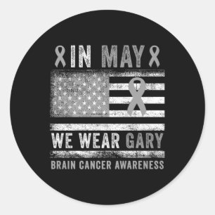 Grått Ribbon May Brain Cancer Awareness För manar  Runt Klistermärke