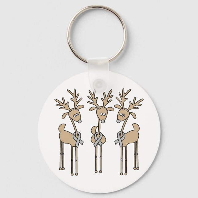 Grått Ribbon Reindeer (diabetes) Nyckelring (Framsida)