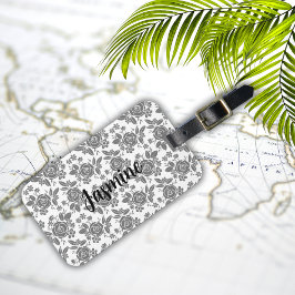 Grått Ro Blommönster med Anpassningsbar Monogram Bagagebricka