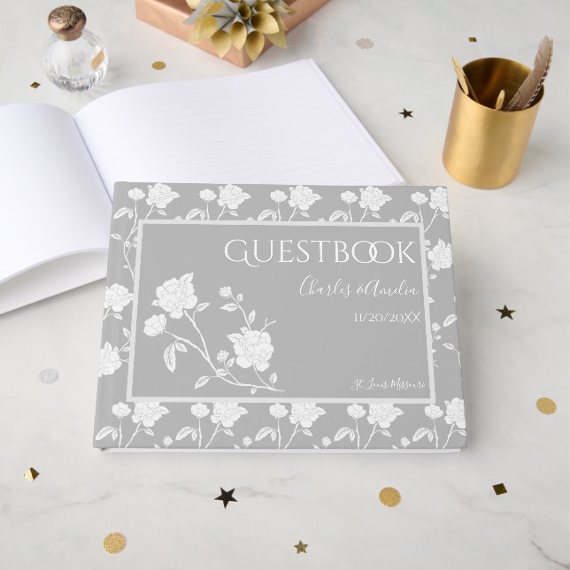 Grått Ro Bröllop Guest Bok (Framsida Öppen)