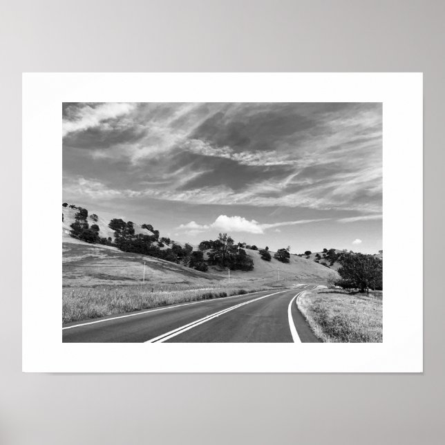 Grått Road California Black and White Photography Poster (Framsidan)