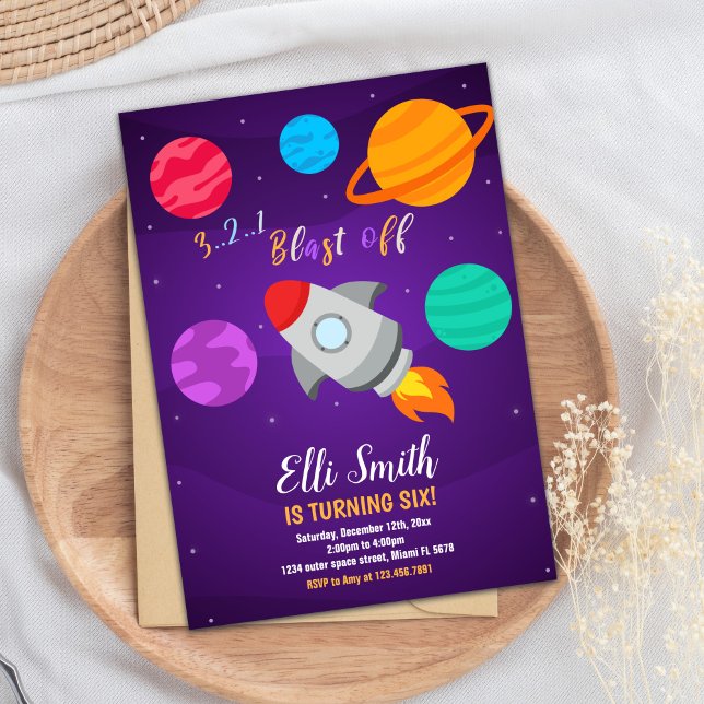 Grått Rocket Blast off Birthday-inbjudan Inbjudningar (Gray Rocket Blast Off Birthday Invitations)