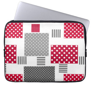 Grått-röd polka-pricklappverk på vit bakgrund laptop fodral