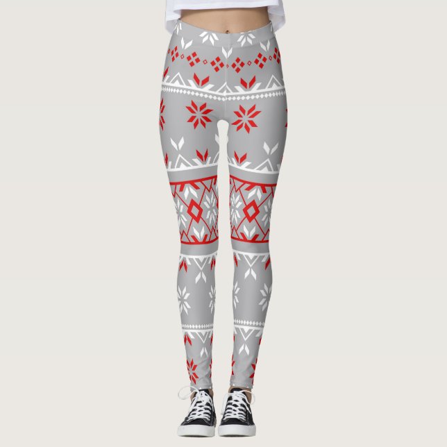 Grått/Röda kvinnors julklappar Leggings (Framsida)