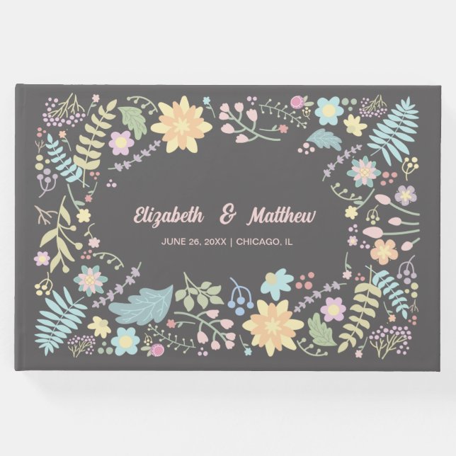 Grått  Rosa Aqua Modern Blommigt Bröllop Gästböcker (Framsida)
