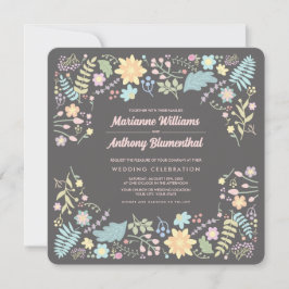 Grått  Rosa Aqua Modern Blommigt Bröllop Inbjudningar