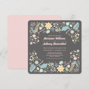 Grått Rosa Aqua Modern Blommigt Bröllop Inbjudningar