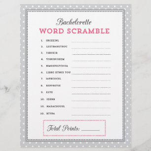 Grått & Rosa Bachelorette Ord Scramble Game