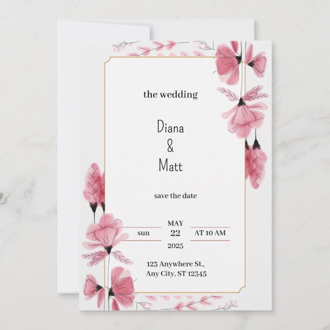 Grått Rosa Blommigt Aesthetic Wedding bjudande in Inbjudningar (Framsida)