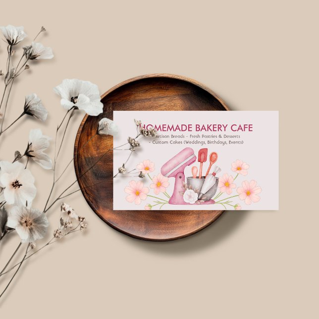 Grått Rosa Blommigt Baking & Cooking Utensil Ba Visitkort (Skapare uppladdad)