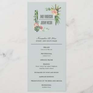 GRÅTT ROSA BLOMMIGT CACTI BRÖLLOP CEREMONY PROGRAM