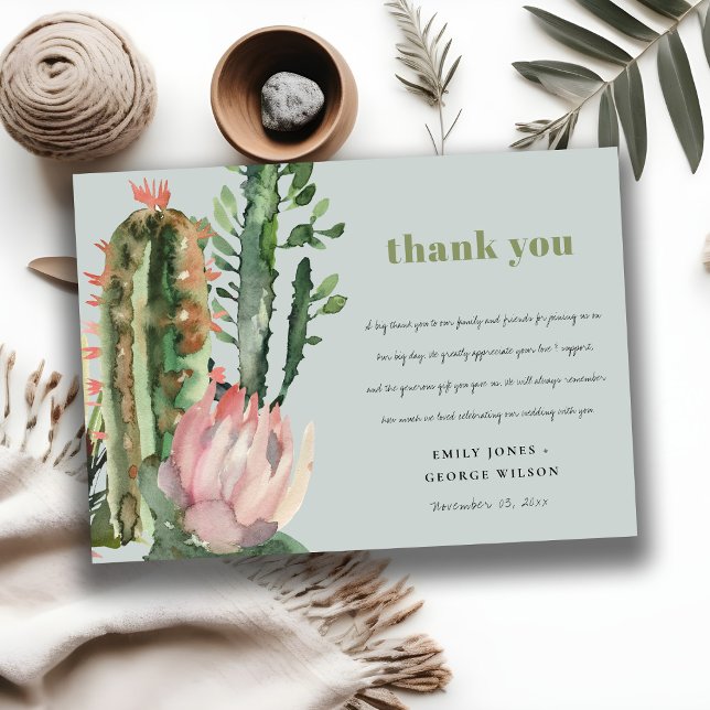 GRÅTT ROSA BLOMMIGT CACTI FOLIAGE BRÖLLOP TACK INBJUDNINGAR (Skapare uppladdad)