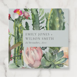 GRÅTT ROSA BLOMMIGT DESERT CACTI FOLIAGE BRÖLLOP GÅVOR ETIKETTER