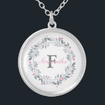 Grått Rosa Blommigt Dubbla Monogram Elegant Silverpläterat Halsband<br><div class="desc">Monogram detta grått och rosa blommigt andedräkt i silver med hals med ditt initiala och ditt namn. Underbar presentidé för brudar,  vänner,  familj eller köp en åt dig själv.</div>
