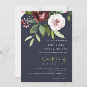 GRÅTT ROSA BURGUNDY PEONY BLOMMIGT BRÖLLOP INBJUDNINGAR