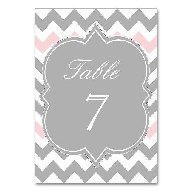 Grått Rosa Chevron Bordsnummer Card (Framsidan)
