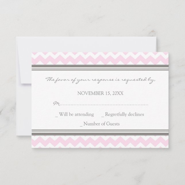 Grått Rosa Chevron OSA Bröllop Card Kort (Framsida)