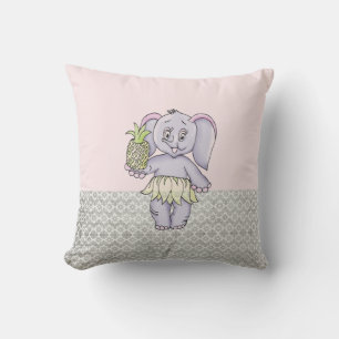 Grått Rosa Elephant Girl Modern Baby för barn Kudde