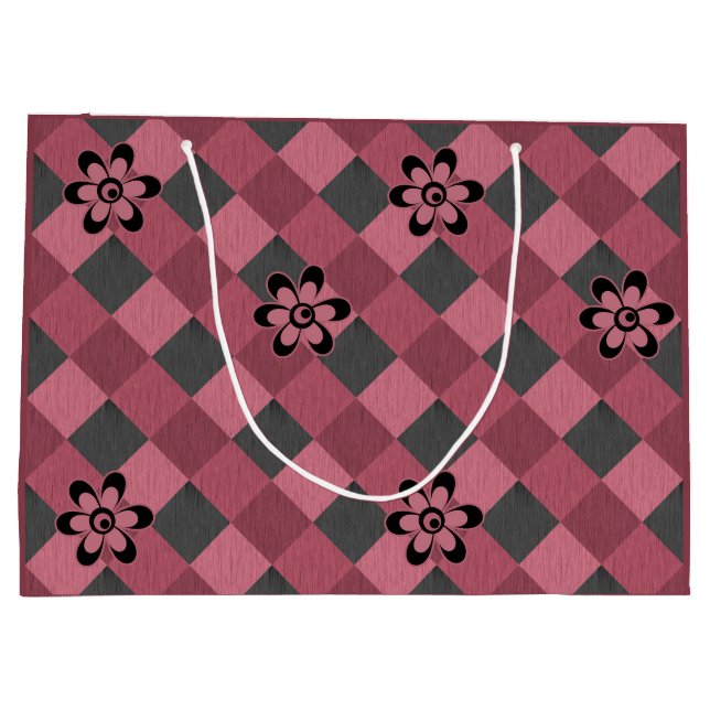 Grått rosa geometrisk kontroll mönster med blommor (Baksidan)