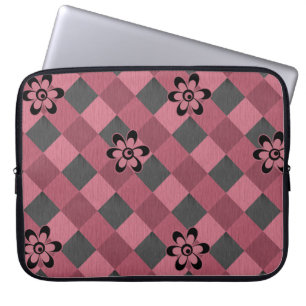 Grått rosa geometrisk kontroll mönster med blommor laptop fodral