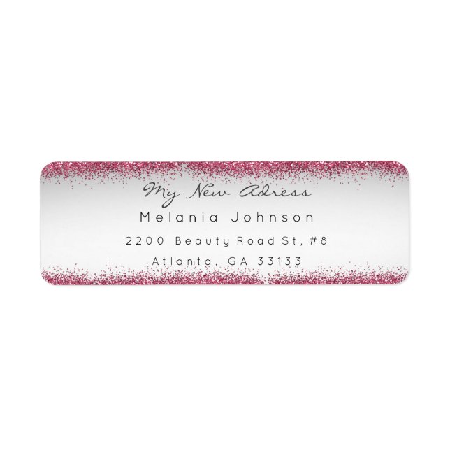 Grått Rosa Glitter New Adress Delicate Returadress Etikett (Framsidan)