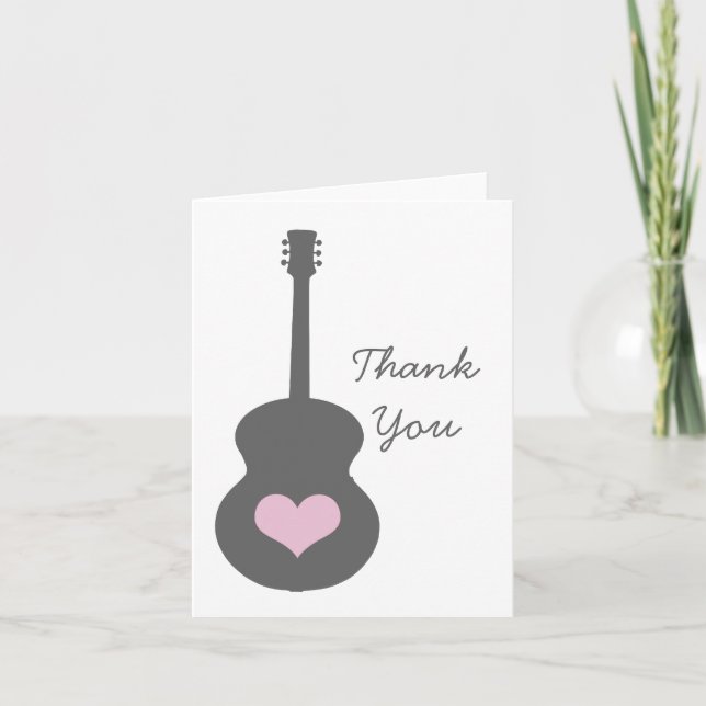 Grått/Rosa Guitar Hjärttackskort Tack Kort (Framsida)