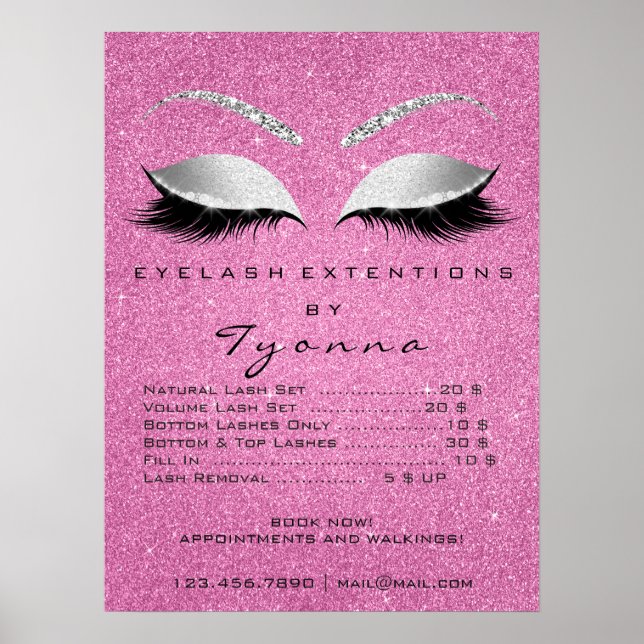 Grått Rosa Guld Makeup Artist Lash Pris List Poster (Framsidan)