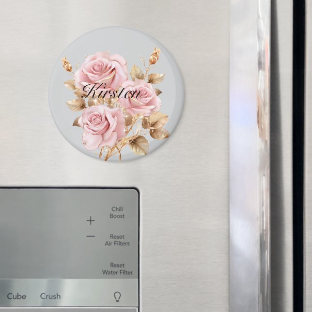 Grått Rosa Guld Ro Blommigt Magnet (In Situ (Fridge))