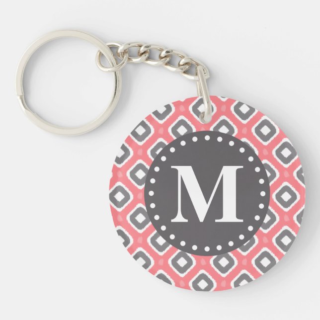 Grått Rosa Ikat Mod Mönster med Monogram (Framsidan)
