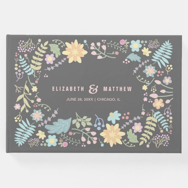 Grått  Rosa Modern Blommigt Bröllop Gästböcker (Framsida)