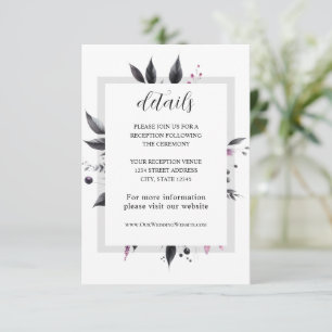 Grått rosa Modern Floral Frame Design bröllop Tilläggskort