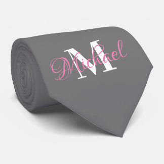 Grått & Rosa Monogram Necktie Slips