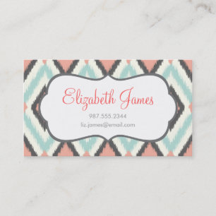 Grått Rosa och Mint Tribal Ikat Chevron Visitkort