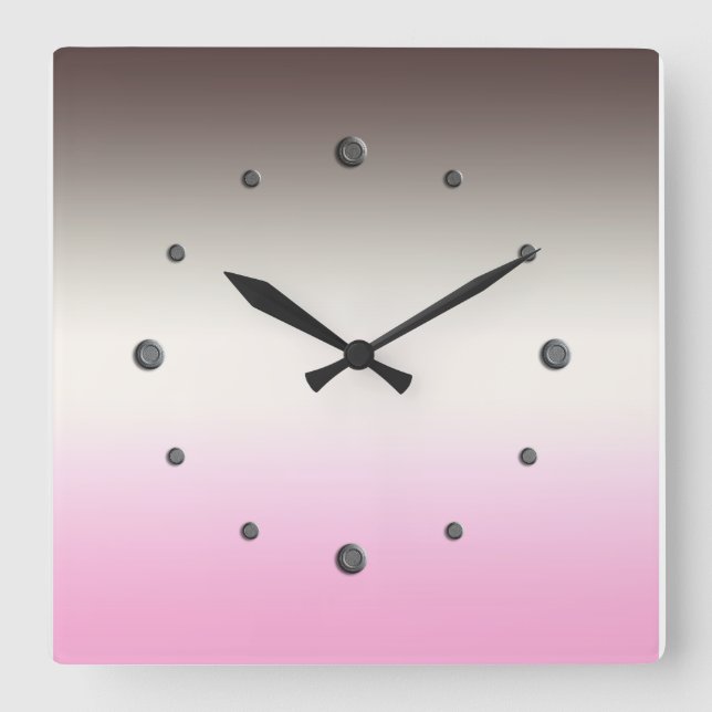 Grått rosa Ombre Square Wall Clock Fyrkantig Klocka (Framsida)