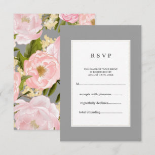 Grått Rosa Peonies Bröllop OSA Kort