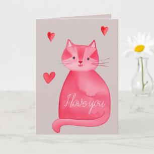 Grått Rosa Red Cat Hearts Kärlek You Kort