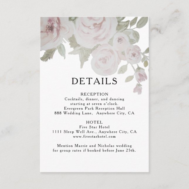  Grått Rosa ros Blommigt vattenfärgsinformation om Tilläggskort (Framsida)