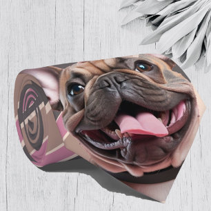 Grått Rosa Stripe Fransk Bulldog Hund Pet Neck Tie Slips