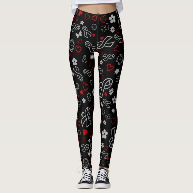 Grått Rosett band Multi..Diabetes Leggings (Framsida)