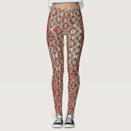 Grått-, rött- och svartblommor leggings