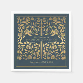 Grått Royal Medieval Guld Sword Bröllop Pappersservett