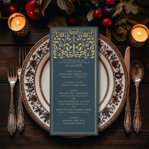 Grått Royal Medieval Sword Bröllop Flat Menu Meny