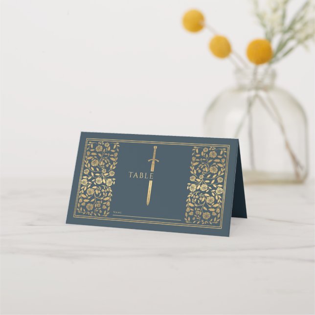 Grått Royal Medieval Sword Bröllop Place Card Placeringskort (Framsida)
