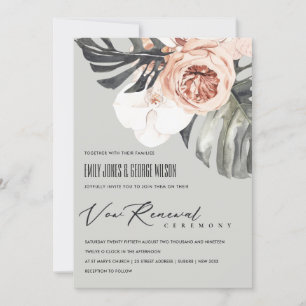 GRÅTT RUST BLOMMIGT MONSTRERA LÖV VOW RENEWAL INBJ TACK KORT