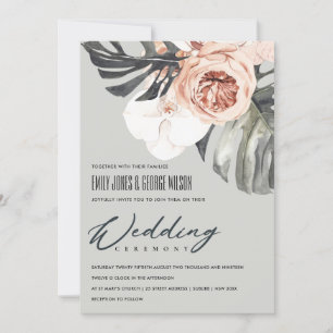 GRÅTT RUST BLOMMIGT MONSTRERA LÖV WEDDING INVITE TACK KORT
