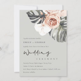 GRÅTT RUST BLOMMIGT MONSTRERA LÖV WEDDING INVITE TACK KORT