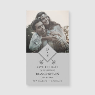 Grått Rustic Boho Photo Förlovning Spara datum