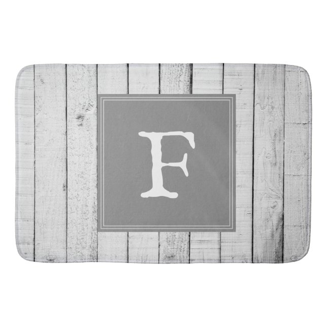 Grått Rustic Monogram Bath Mat Badrumsmatta (Framsidan)