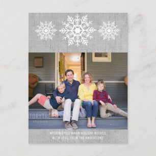 Grått Rustic Snowflake Helgdag Photo Helg Vykort