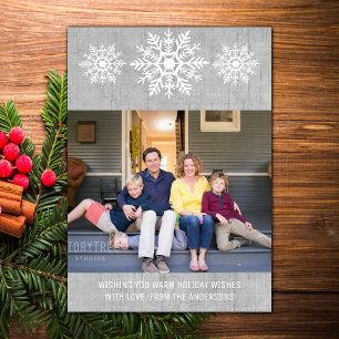 Grått Rustic Snowflake Helgdag Photo Julkort